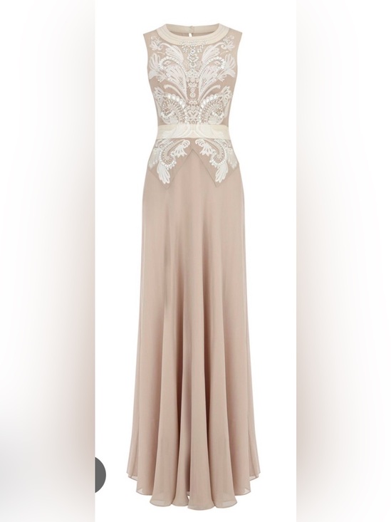 Karen Millen Dresses & Skirts - Karen Millen Beige Silk Maxi Dress with White Lace & Bead Accent B133